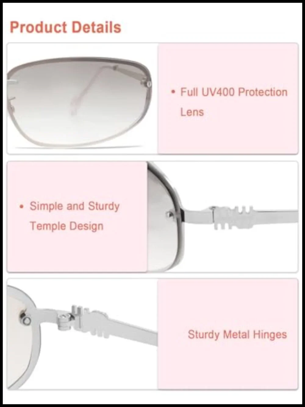 Y2K Rimless Sunglasses Retro 90s Metal Narrow Frame UV400 Protection